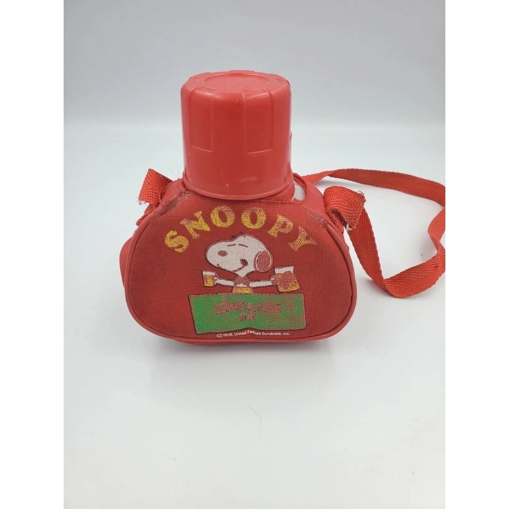 Snoopy Thermos Vintage Water Bottle Zip Carry Bag Strap Peanuts Rare 1958